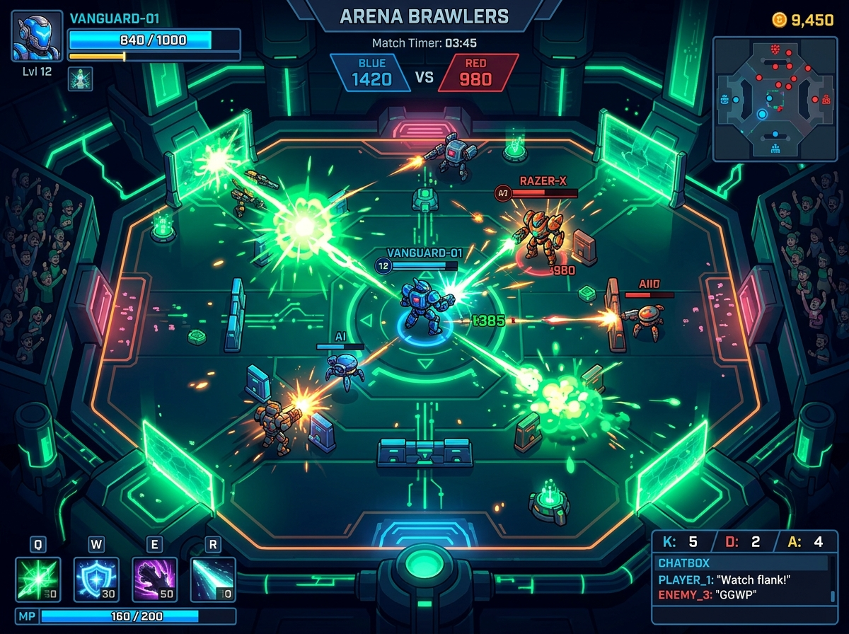 Action Arena browser game with neon energy effects